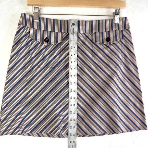 Trina Turk Los Angeles Women's Mini Skirt 6 Blue Tan Pink Stripe Button Pockets - Picture 8 of 8